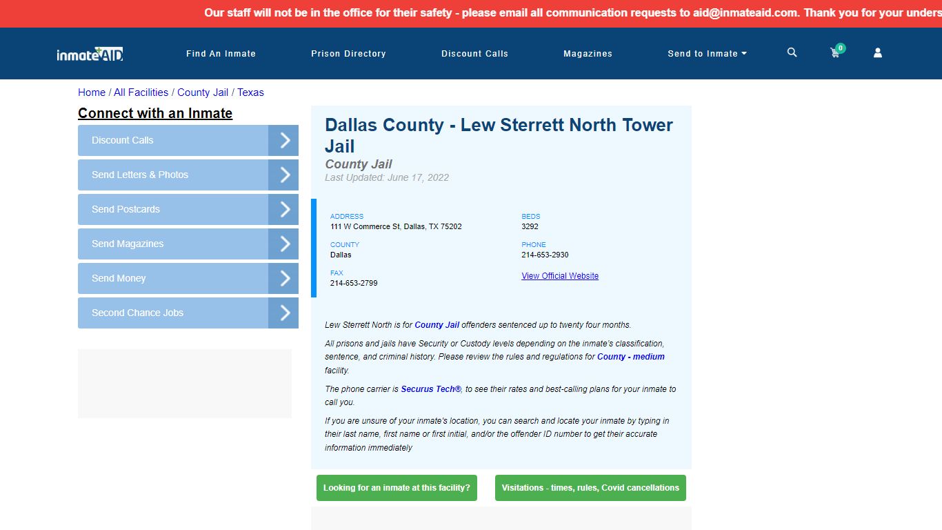 Dallas County - Lew Sterrett North Tower Jail - InmateAid